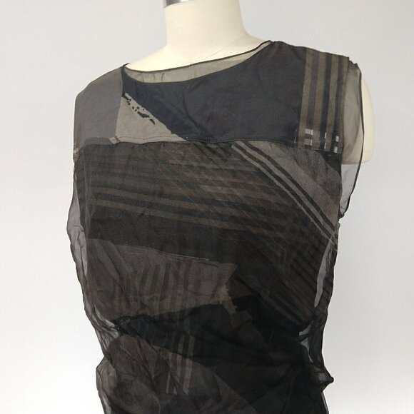 Reed Krakoff Gray Silk Dress Size 8 Blouson Chiffon Overlay Print Asymmetric - Picture 5 of 16
